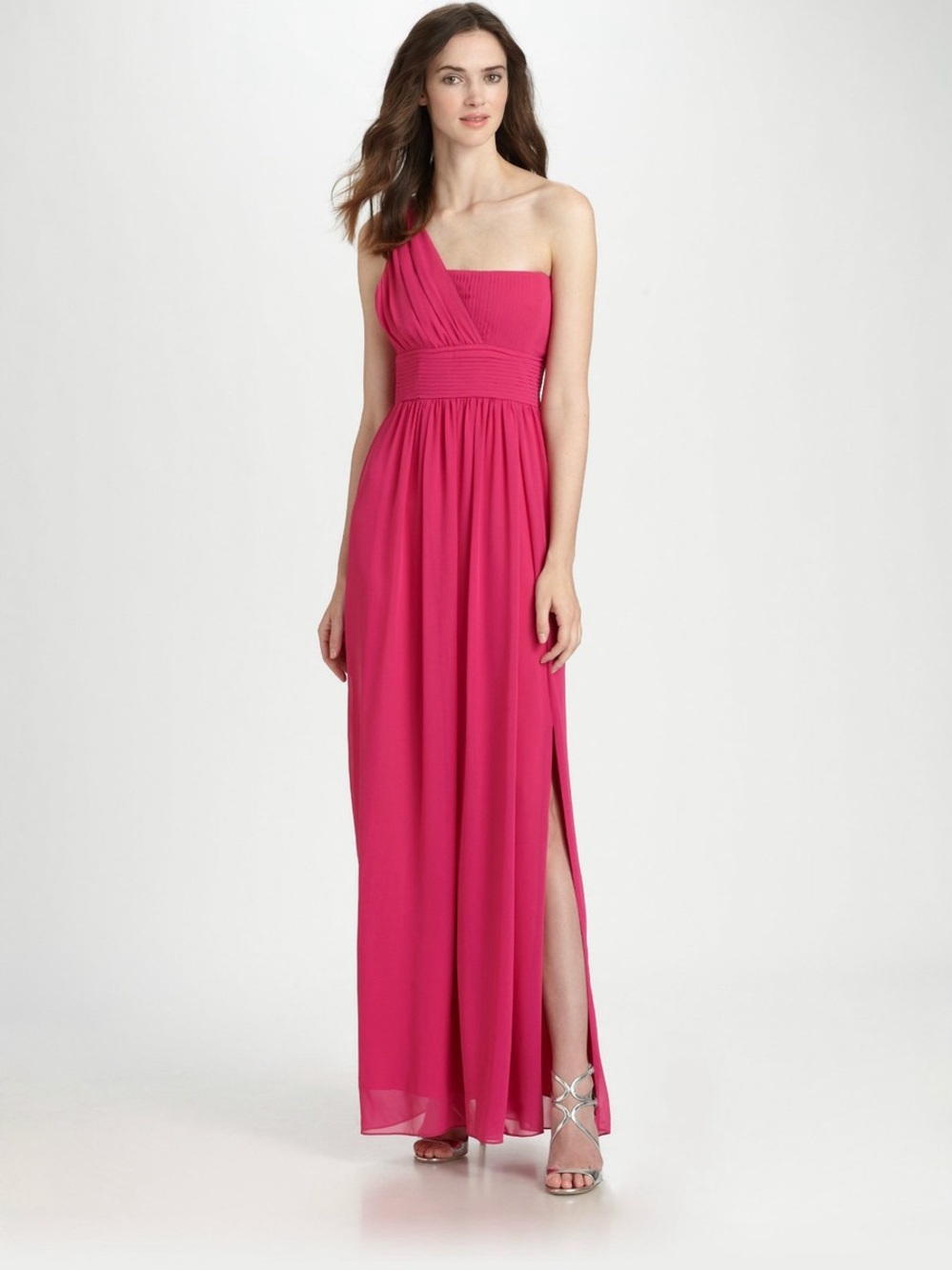 Laundry By Shelli Segal One-Shoulder Hot Pink Formal Dress